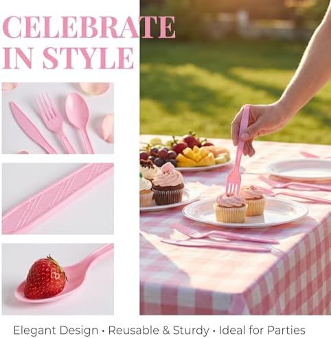90Pcs Pink Plastic Silverware Set, Salad Size Disposable for Dessert