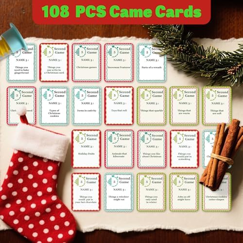 Christmas 5-Second Game, 108 Question Cards with 5-Second Hourglass