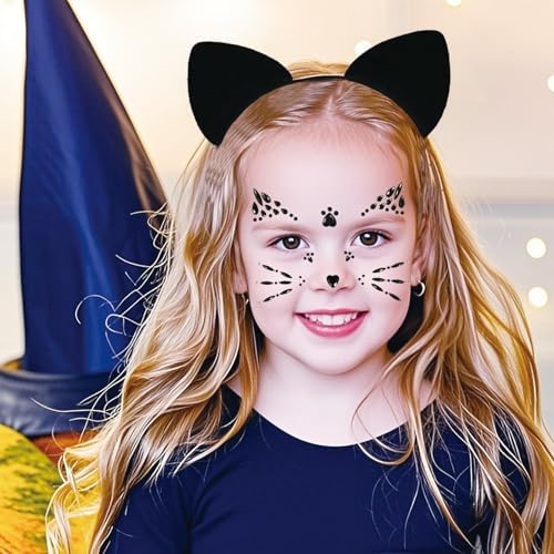 Halloween Cat Ears Headband and Face Jewels Set for Adult Women Accessories