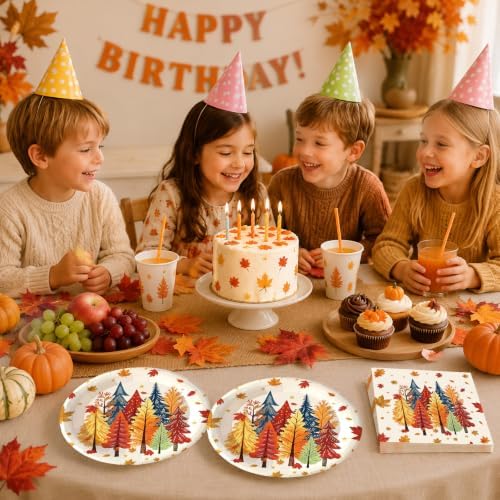 50Pcs Fall Plates and Napkins Party Supplies, Disposable Autumn Tree Paper Plates Napkins Tableware Set for Thanksgiving Theme Harvest Friendsgiving Party Decorations