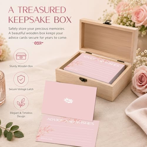 60pcs Pink Eucalyptus Advice and Wishes Cards, 5.7"x3.8" Wedding Advice Cards for Bridal Shower, 250gsm Thick Paper Wedding Guest Book Alternative, Perfect for New Mr & Mrs, Engagement, Party Favors