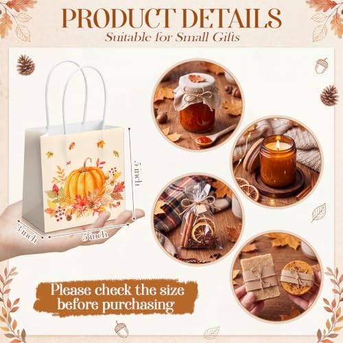 Silkfly 24 Pack Mini Pumpkin Gift Bag Bulk with Handle Tissue Paper 5x5x3''