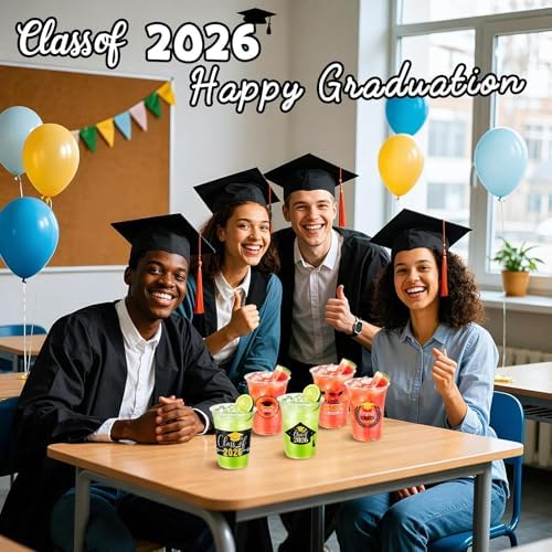 100 Pack 16oz Black Graduation Decorations Cups, Class of 2026 Disposable Plastic Cups, Sturdy & Durable Tableware for High School College Grad Party Decorations Supplies