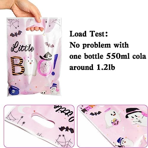 Haooryx Pink Little Boo Favor Bags Halloween Little Ghost Plastic Gift Bags
