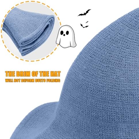 Leuceiy Witch Hat for Women, Wide Brim Foldable Wool Kintted Wizard Hats