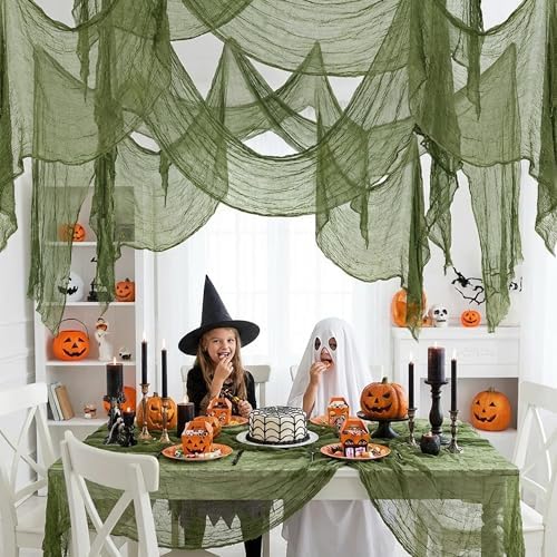 200" x 85" Halloween Dark Green Creepy Cloth, Scary Spooky Fabric Gauze