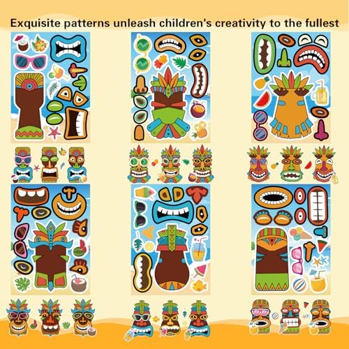Summer Stickers, Make a Tiki Face Sticker, Tropical Hawaiian Stickers