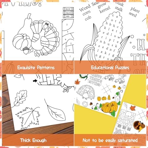 CCINEE Thanksgiving Coloring Table Cloth, Giant Paper Tablecloths for Kids Rectangle Coloring Disposable Placemats Fall Thanksgiving Turkey Table Cover for Home School Painting Crafts (Pack of 2)