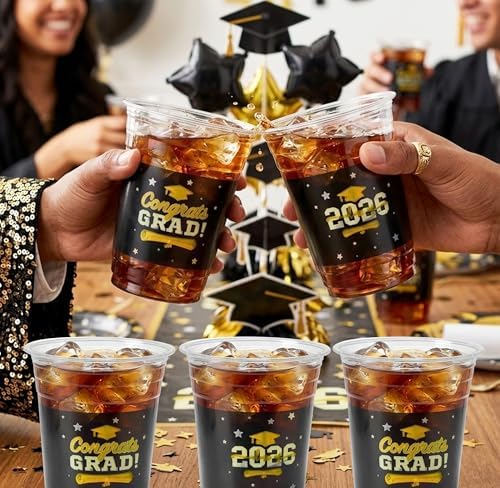 Gift Boutique Class of 2026 Graduation Plastic Cups 100 Pack Black 16 oz Disposable Drink Cups for Grad Party Supplies Beverages Events Celebration Tableware Decorations