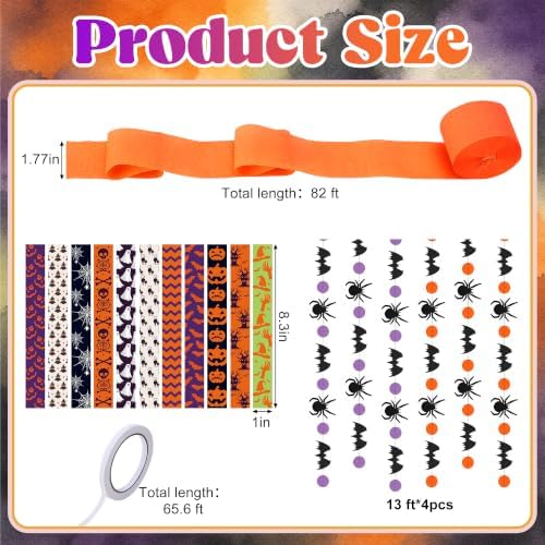 700 Sheets Halloween Paper Chain Strips and 52ft Spider Bat Garlands Set