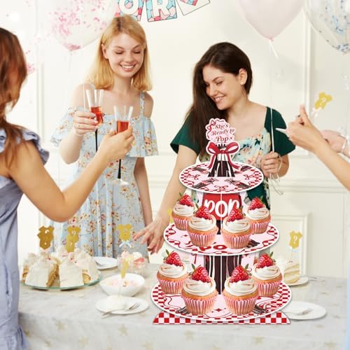 3 Tier Cupcake Stand for She's Ready to Pop Baby Shower Decorations - Red Soda Themed Cardboard Cupcake Tower, Reusable Dessert Display Cup Cake Tower Stand for Kids Birthday Party Supplies