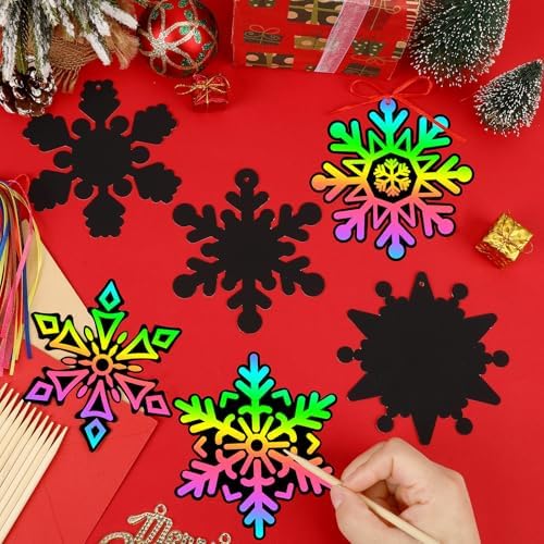 JULMELON 36Pcs Christmas Winter Crafts for Kids, Snowflake Scratch Art Gift