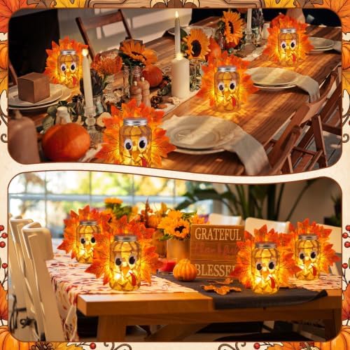 Qinyoung 12 Pcs Thanksgiving Turkey Craft Mason Jars Tissue Paper Craft