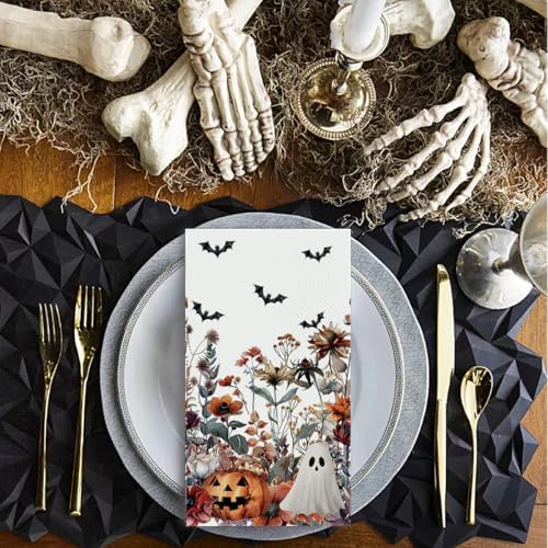 Horaldaily 50Pcs Halloween Paper Napkins, Bat Pumpkin Ghost
