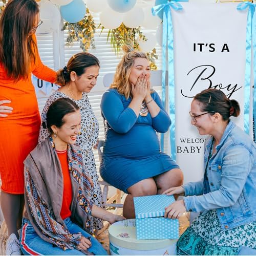 Oudain 60x24 Inch It's a Boy Banner Baby Shower Burlap Backdrop