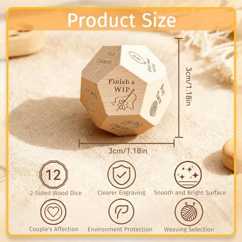 Quilter's Dice, Handmade Wooden Quilting Decision Dice with 12 Engraved Sewing Tasks, Fun Quilting Motivation Tool for Quilters, Sewists & Craft Lovers, Easter Basket Stuffers