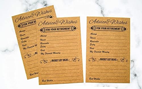 RXBC2011 Retirement Well Wish and Advice Cards Pack of 50 Rustic Kraft Retired Ideas Supplies and Decoration Happy Retiree Celebration Gift Bucket List Wish Funny Officially Retired