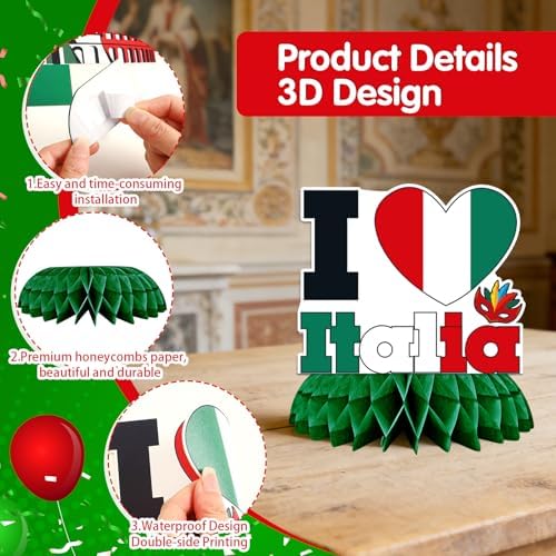 JULMELON 8 Pack Italian Themed Honeycomb Centerpieces Italian Party Favors