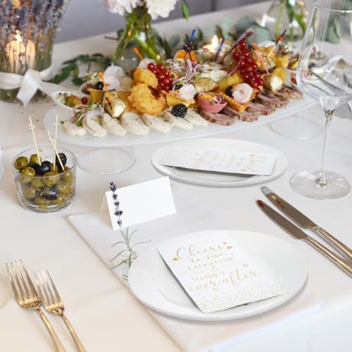 Pasimy 50 Pcs Bridal Shower Napkins Cheers to Love Laughter and Happily Ever After Disposable Decorative Wedding Paper Dinner Napkins for Banquet Engagement Party Decoration Supplies (Gold)
