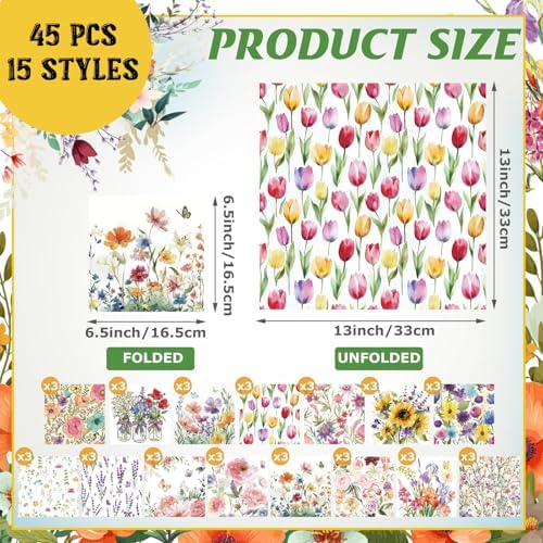 Gueevin 45 Pack Floral Decoupage Napkins Botanical Craft Paper for DIY