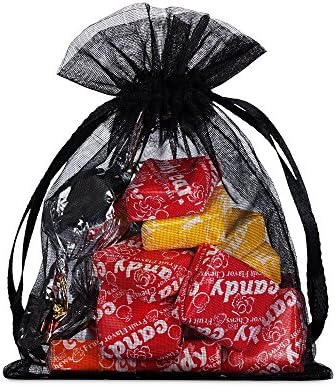 Wudygirl 100 PCS 5"x7" Organza Bags Black Gift Bags with Drawstring