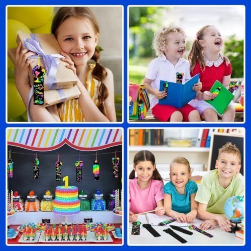 JUNEBRUSHS 30Pcs Welcome Back to School Scratch Bookmarks Rainbow Scratch