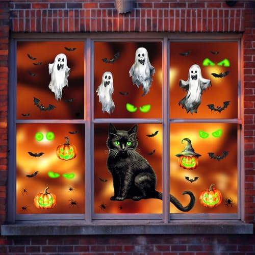 Halloween Ghost Cat Window Clings Pumpkin Bat Eyes Wall Decals Decorations