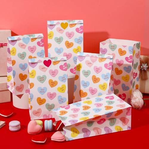 FEBSNOW Valentines Day Gift Bags 20PCS Conversation Hearts Paper Treat Bags