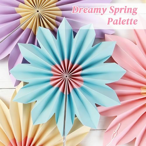 Pastel Paper Fans, Pastel Party Decorations for Classroom, Birthday, 9 PCS Yellow, Pink and Purple Pastel Paper Flower Decorations for Baby Shower, Wall Decor