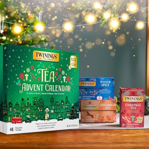 Twinings Tea Advent Calendar Gift Set, 24-Day Holiday Sampler with Black, Green & Herbal Teas, Christmas Countdown Box for Tea Lovers, Brew Joy Together, 48 Count (Pack of 1), 48 Tea Bags