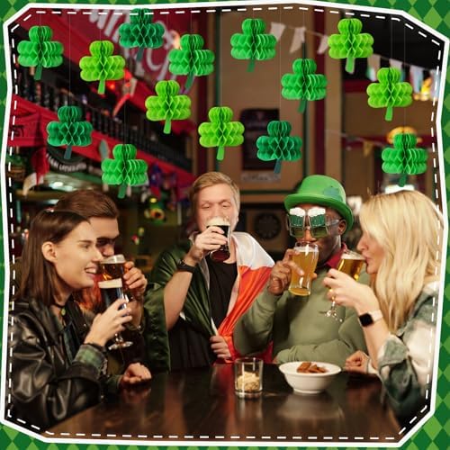 JULMELON 18Pcs St Patricks Day Hanging Decorations Honeycomb Shamrock