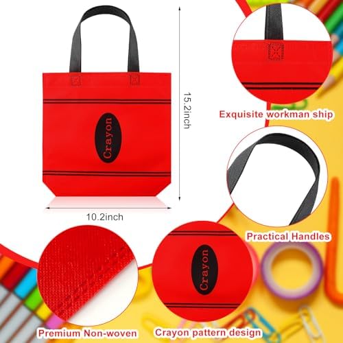 Hosuly 24 Pcs Back to School Gift Bags Crayon Tote Bags Bulk