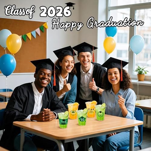 100 Pack 12oz Green Graduation Decorations Cups, Class of 2026 Disposable Plastic Cups, Sturdy & Durable Tableware for High School College Grad Party Decorations Supplies