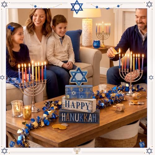 Lineshading 4 Pcs Hanukkah Table Decorations for Home, Star of David Signs