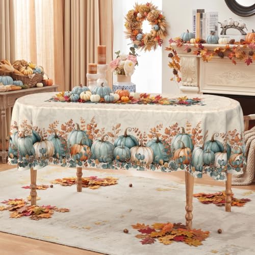 Fall Oval Tablecloth 60 x 102 Inch, Stain Resistant Washable Fabric Autumn Pumpkin Table Cloth Oval Fall Tablecloth Table Cover for Kitchen Dining Party