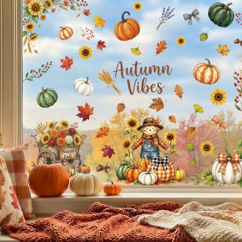Fall Window Clings Decor Autumn Harvest Thanksgiving Decorations Stickers