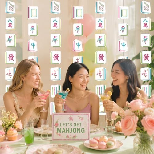 Xinnun 8 Pcs Mahjong Party Decorations Mah Jong Garland Banners