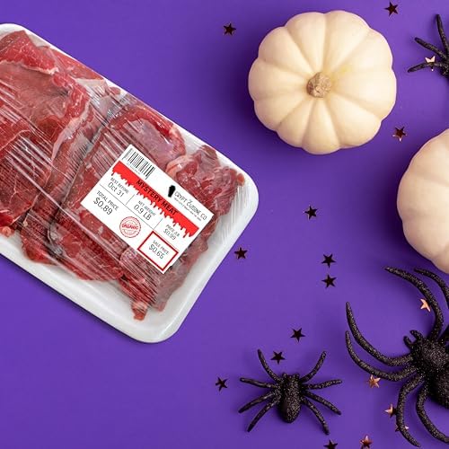 J&J's ToyScape Halloween Meat Tray Labels, 9 Piece Set, Spooky Food Theme Halloween Party Decor, Spooky Food Stickers, Glossy Water-Resistant Vinyl, 3x2 Inch