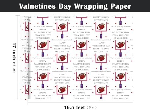 WRAPAHOLIC Funny Valentines Day Wrapping Paper Roll - Mini Roll - 17 Inch x 16.5 Feet - From the Love of Your Life and Football Wrapping Paper for Valentine's Day, Anniversary, Wedding