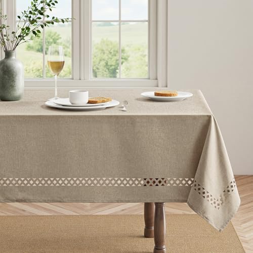 MIULEE Taupe Rectangle Tablecloth with Decorative Cutouts 52x70 Inch