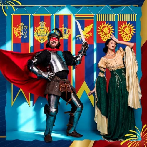 Hahafelt 6 Pcs Medieval Party Decorations Banners 61 Inch Knight Lion Bulletin Board Banner Medieval Fantasy Porch Door Hanging Decor for Wall Classroom Office Renaissance Castle Party Supplies Knight