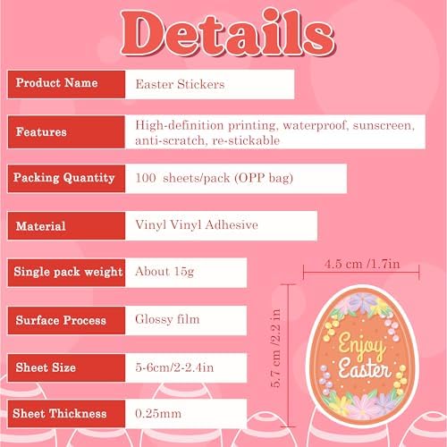 Easter Egg Stuffers - 100 PCS Happy Egg Bunny Stickers for Kids - Vinyl Easter Games Crafts Activities Party Favors - Basket Stuffers for Toddler - Kids Gifts for Boys Girls