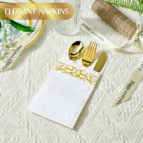 Vplus 400 Pack Paper Napkins, Soft Disposable Dinner Napkins, 3 Ply, Gold