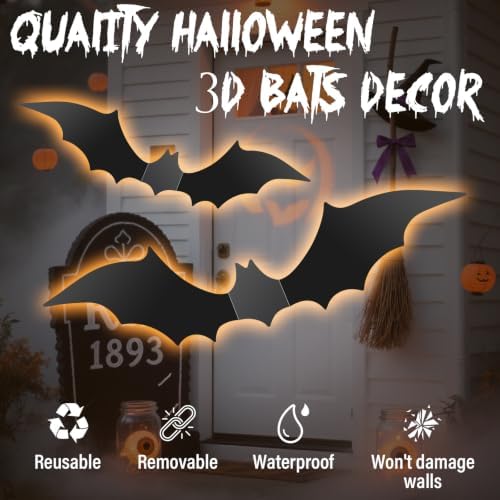 140Pcs Bats Halloween Decor, Real Scary Bat Stickers for Halloween Party