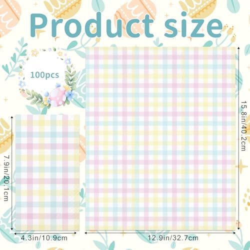 100Pcs Easter Pastel Plaid Paper Napkins