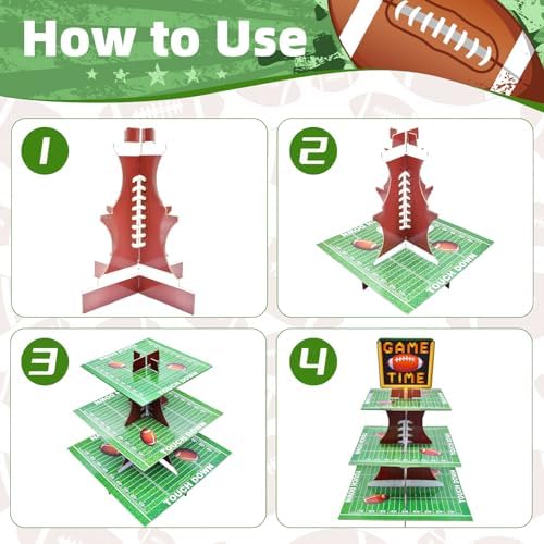 Gistome 3-Tier Football Cupcake Stand – Game Time Dessert Display Holder for Football Game Party, Sports-Themed Events, and Tailgate Celebrations