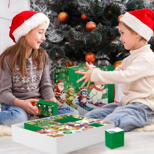 JWSCYSY 2026 Christmas Advent Calendar Box Set DIY - 24 Empty Surprise Gift Boxes with Number Stickers to Fill, Countdown Calendar for Kids Family Holiday Christmas Decorations (Green)