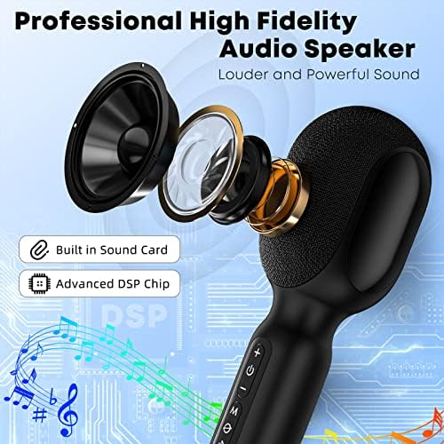 Bluetooth Karaoke Microphone, Portable Car Karaoke Microphone with Duet Mode, Dynamic Lights, Built-in Speaker, Vocal Remover, Music Recording, Gift for Adults & Kids, Wireless Karaoke Mic for Home