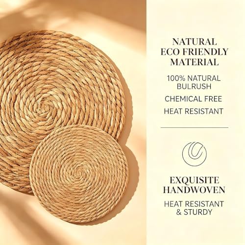 13.8" Round Woven Placemats Set of 8, Heat Resistant Plate Chargers