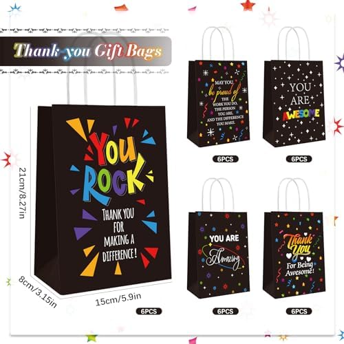 30 Pcs Thank You Gift Bags Team Employee Appreciation Gifts Bulk, Motivational Inspirational Paper Goodie Bags for Coworker Teacher Nurse Colleague Holiday Party Favor Supplies (Confetti Streamers)